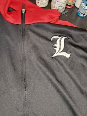 Black & Red Hoodie Jacket with Embroidered 'L' Accent